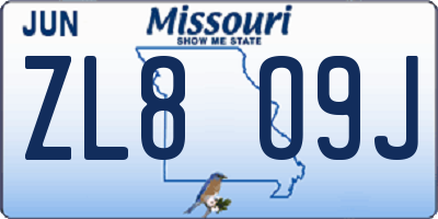 MO license plate ZL8O9J