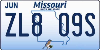 MO license plate ZL8O9S