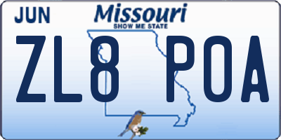 MO license plate ZL8P0A
