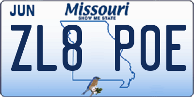 MO license plate ZL8P0E