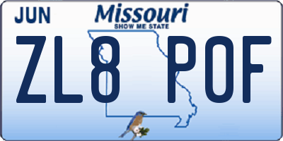 MO license plate ZL8P0F