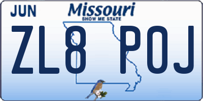 MO license plate ZL8P0J