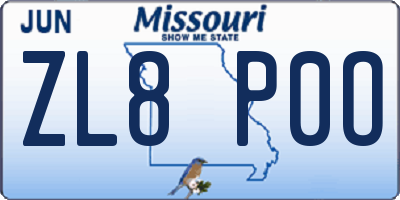 MO license plate ZL8P0O