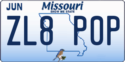 MO license plate ZL8P0P