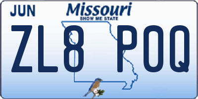 MO license plate ZL8P0Q