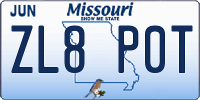 MO license plate ZL8P0T