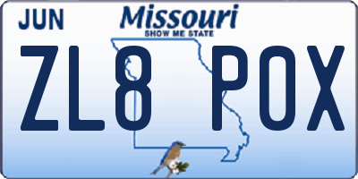 MO license plate ZL8P0X