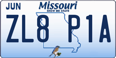 MO license plate ZL8P1A