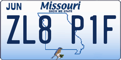 MO license plate ZL8P1F