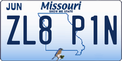 MO license plate ZL8P1N