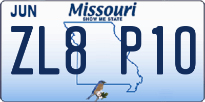 MO license plate ZL8P1O