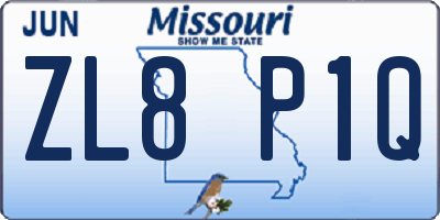 MO license plate ZL8P1Q