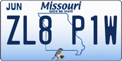 MO license plate ZL8P1W