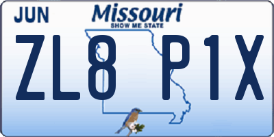 MO license plate ZL8P1X