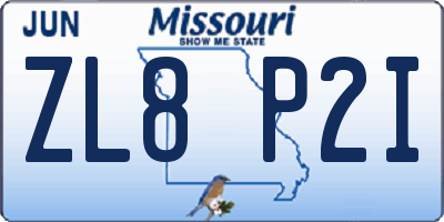 MO license plate ZL8P2I