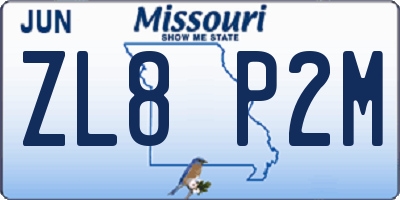MO license plate ZL8P2M
