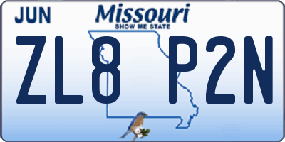 MO license plate ZL8P2N