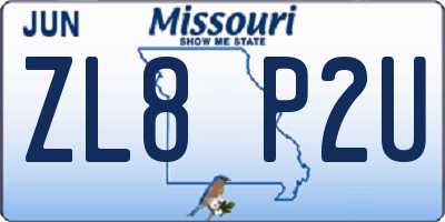 MO license plate ZL8P2U
