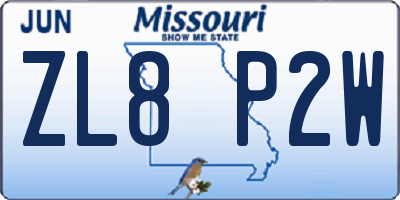 MO license plate ZL8P2W