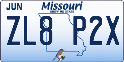 MO license plate ZL8P2X
