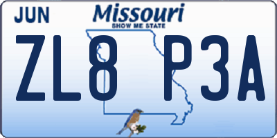 MO license plate ZL8P3A