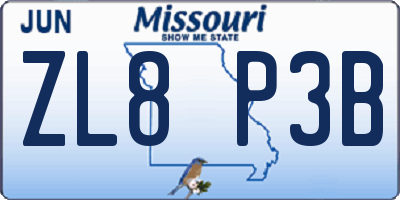 MO license plate ZL8P3B