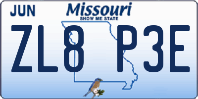 MO license plate ZL8P3E