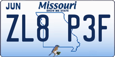 MO license plate ZL8P3F