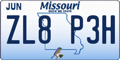 MO license plate ZL8P3H