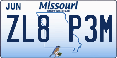 MO license plate ZL8P3M