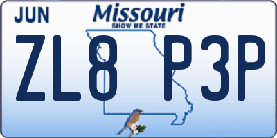 MO license plate ZL8P3P