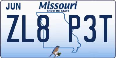 MO license plate ZL8P3T