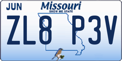 MO license plate ZL8P3V
