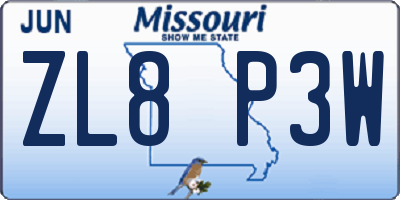 MO license plate ZL8P3W