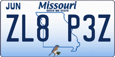 MO license plate ZL8P3Z