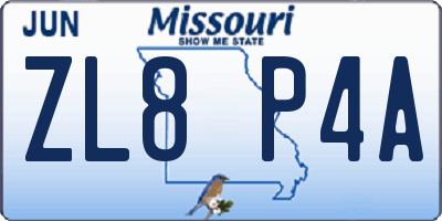 MO license plate ZL8P4A