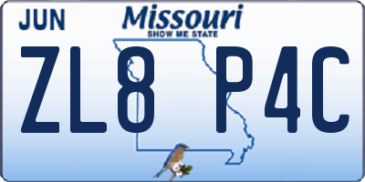 MO license plate ZL8P4C