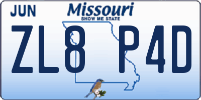MO license plate ZL8P4D