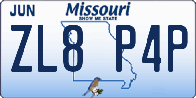 MO license plate ZL8P4P