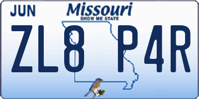 MO license plate ZL8P4R