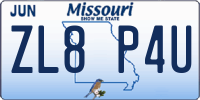 MO license plate ZL8P4U