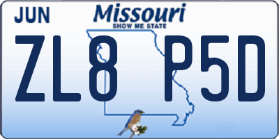 MO license plate ZL8P5D