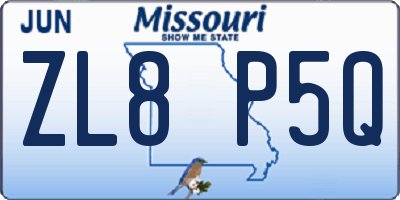MO license plate ZL8P5Q
