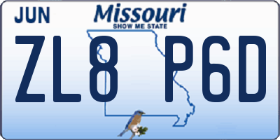 MO license plate ZL8P6D