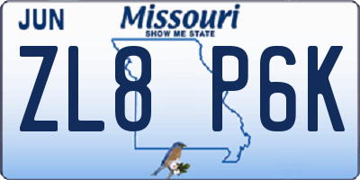 MO license plate ZL8P6K