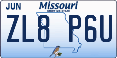 MO license plate ZL8P6U