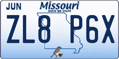 MO license plate ZL8P6X