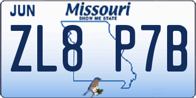 MO license plate ZL8P7B