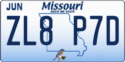 MO license plate ZL8P7D