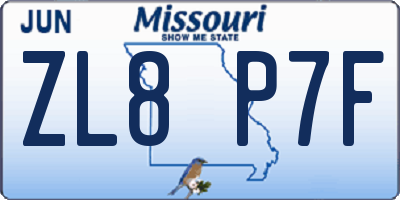 MO license plate ZL8P7F